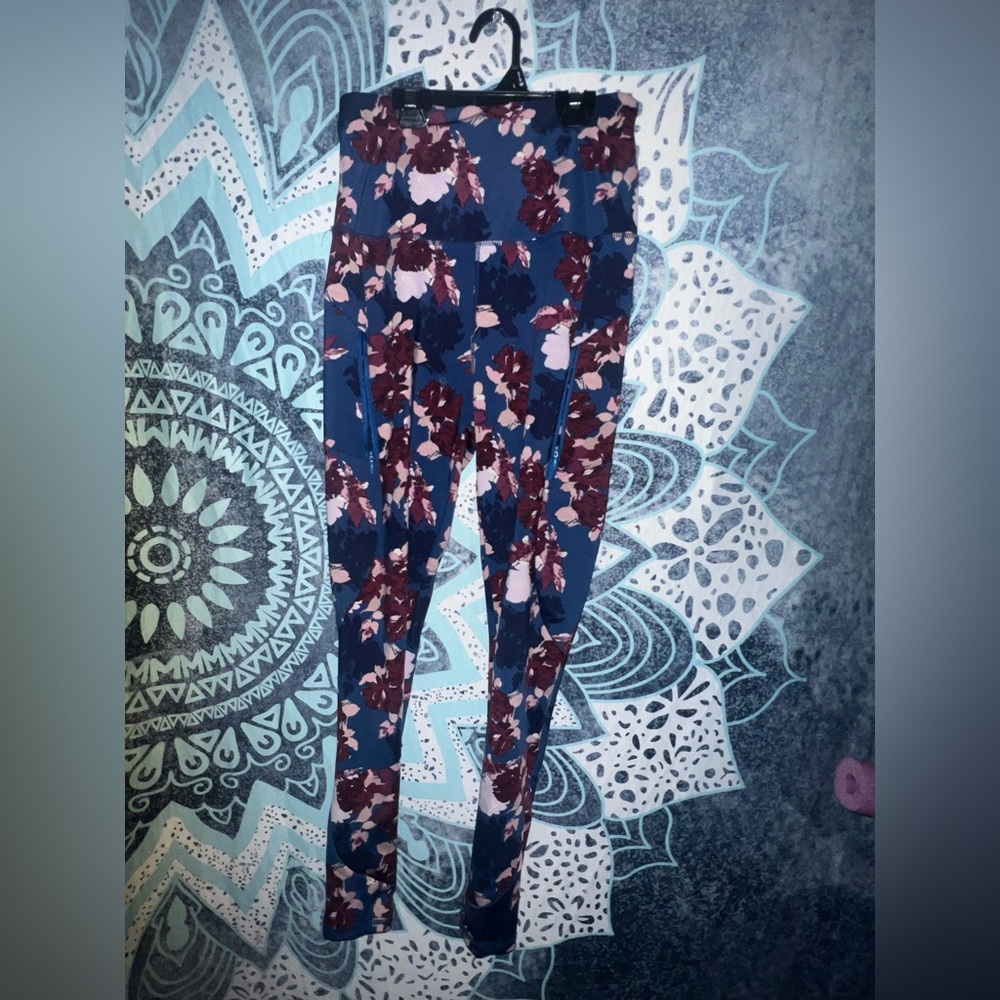 Kay Unger Floral Leggings - Blue and Burgundy